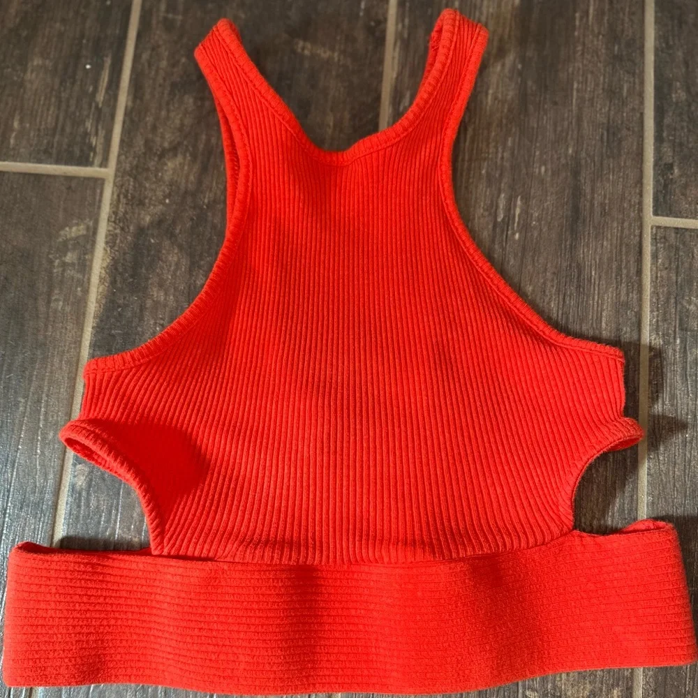 Free People Red/Orange Ribbed Crop Top - Picture 1 of 7